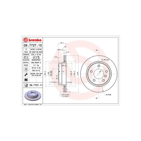 Bromsskiva Ventilerad, Bakaxel Brembo Coated disc line 09.7727.11 BREMBO