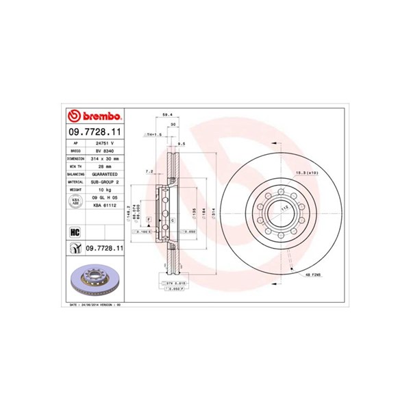 Bromsskiva Ventilerad, Framaxel Brembo 09.7728.11 BREMBO