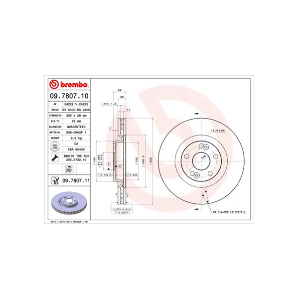 Bromsskiva Ventilerad, Framaxel Brembo 09.7807.11 BREMBO Bromsskiva Ventilerad, Framaxel Brembo 09.7807.11 BREMBO