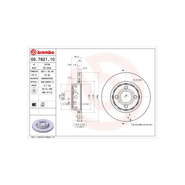 Bromsskiva Ventilerad, Framaxel Brembo 09.7821.10 BREMBO