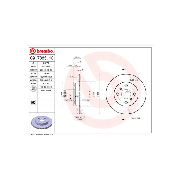 Bromsskiva Ventilerad, Framaxel Brembo 09.7825.10 BREMBO