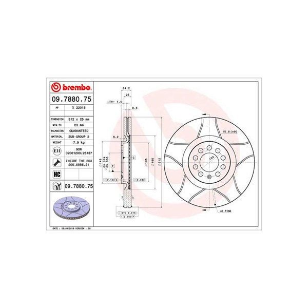 Bromsskiva Ventilerad, Framaxel Brembo Brembo max line 09.7880.75 BREMBO