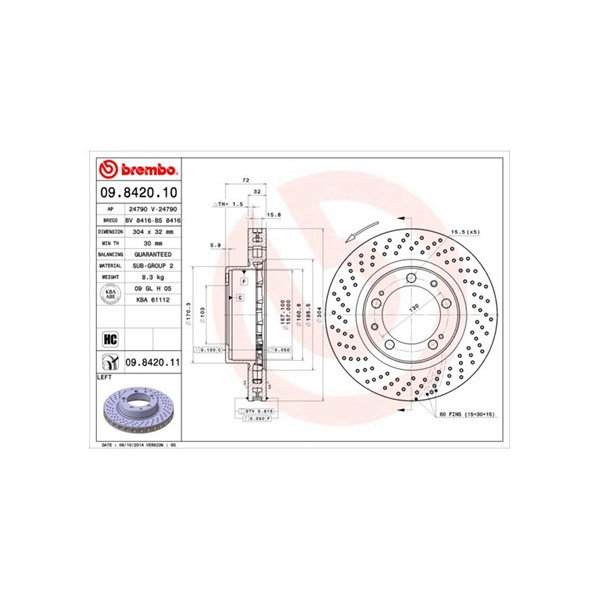 Bromsskiva, Framaxel, framaxel vänster Brembo 09.8420.11 BREMBO