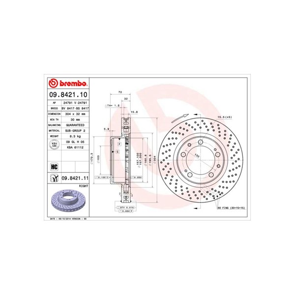 Bromsskiva Hålad/ventilerad Brembo Coated disc line 09.8421.11 BREMBO