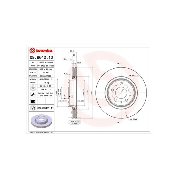 Bromsskiva Ventilerad, Framaxel Brembo 09.8642.11 BREMBO