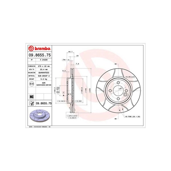 Bromsskiva Ventilerad, Framaxel Brembo Brembo max line 09.8655.75 BREMBO