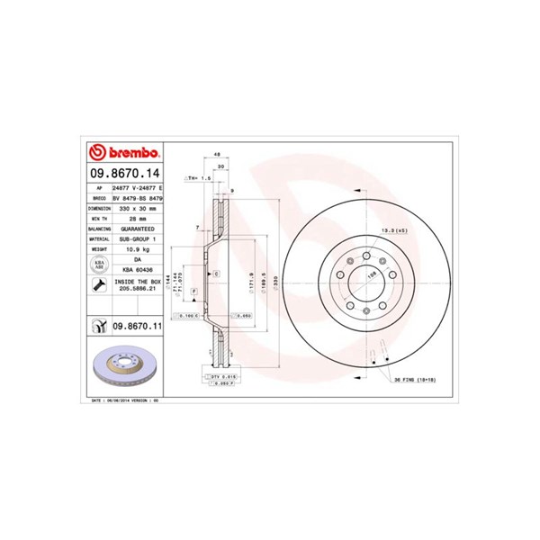 Bromsskiva Ventilerad, Framaxel Brembo 09.8670.11 BREMBO