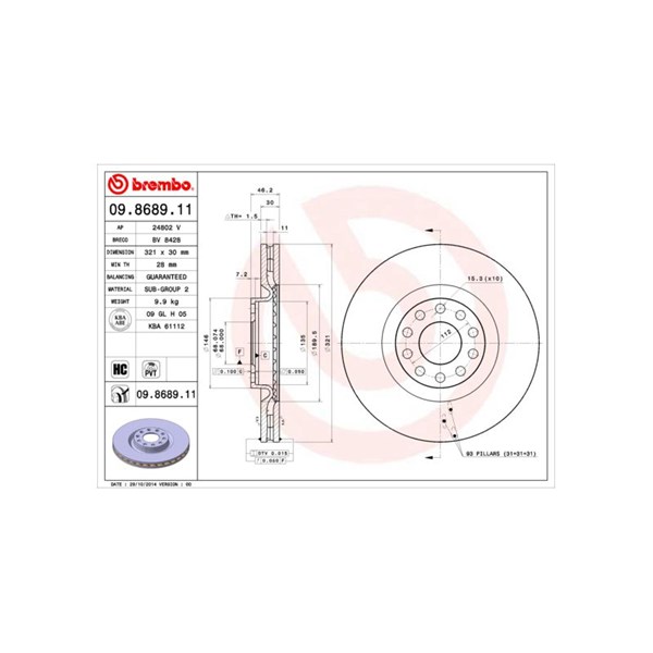 Bromsskiva Ventilerad, Framaxel Brembo 09.8689.11 BREMBO