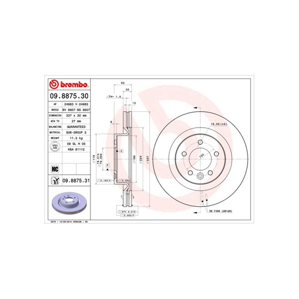 Bromsskiva Ventilerad, Framaxel Brembo 09.8875.31 BREMBO