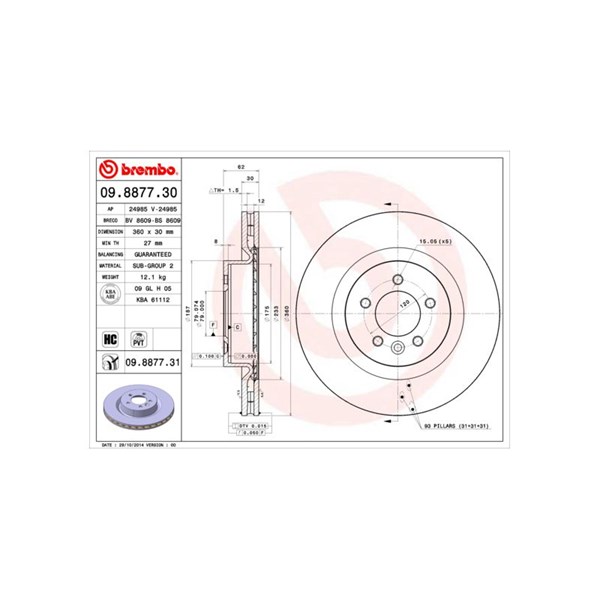 Bromsskiva Ventilerad, Framaxel Brembo 09.8877.30 BREMBO