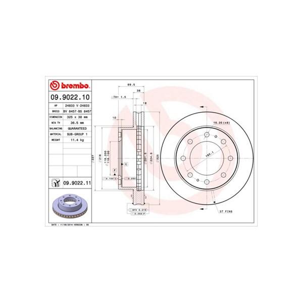 Bromsskiva Ventilerad, Framaxel Brembo 09.9022.11 BREMBO