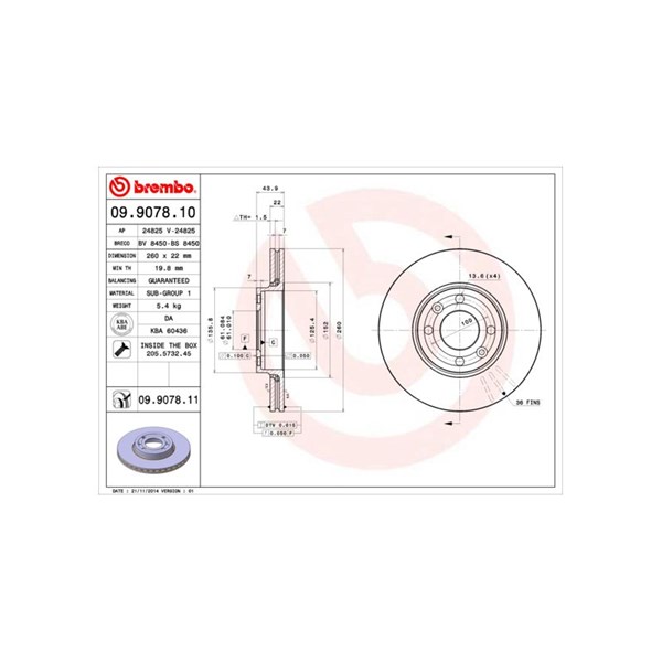 Bromsskiva Ventilerad, Bakaxel, Framaxel Brembo 09.9078.11 BREMBO Bromsskiva Ventilerad, Bakaxel, Framaxel Brembo 09.9078.11 BREMBO