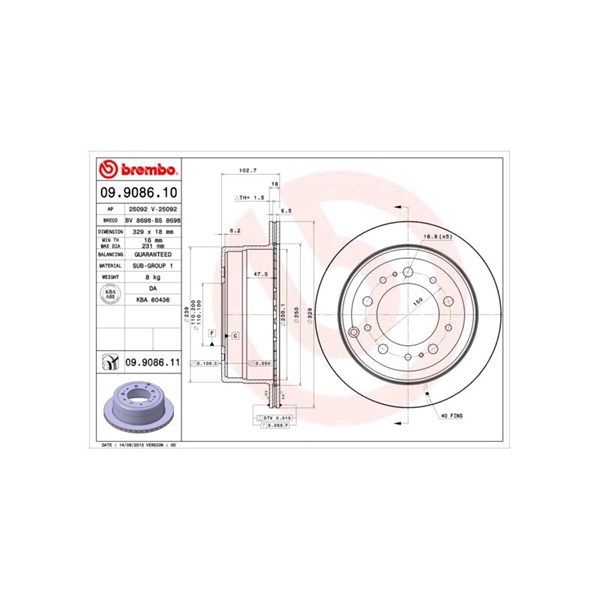 Bromsskiva Ventilerad, Bakaxel Brembo 09.9086.10 BREMBO