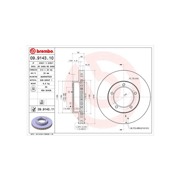 Bromsskiva Ventilerad, Framaxel Brembo 09.9143.10 BREMBO
