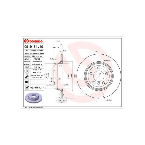 Bromsskiva Ventilerad, Bakaxel Brembo Coated disc line 09.9164.11 BREMBO