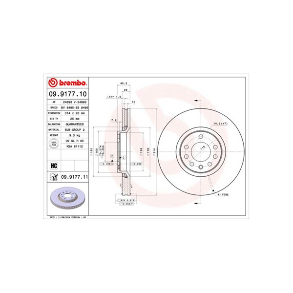 Bromsskiva Ventilerad, Framaxel Brembo 09.9177.11 BREMBO