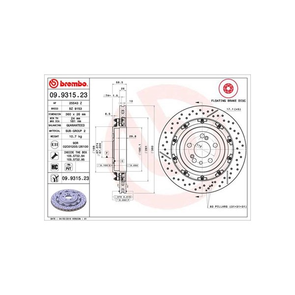 Bromsskiva Bromsskiva tvådelad, Bakaxel Brembo 09.9315.23 BREMBO