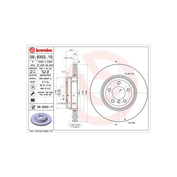 Bromsskiva Ventilerad, Bakaxel Brembo Coated disc line 09.9352.11 BREMBO