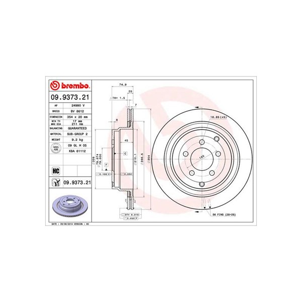 Bromsskiva Ventilerad, Bakaxel Brembo Coated disc line 09.9373.21 BREMBO
