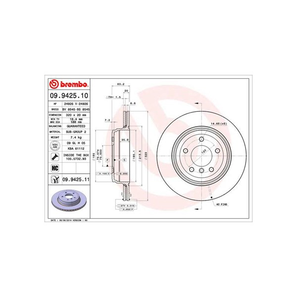 Bromsskiva Ventilerad, Bakaxel Brembo Coated disc line 09.9425.11 BREMBO