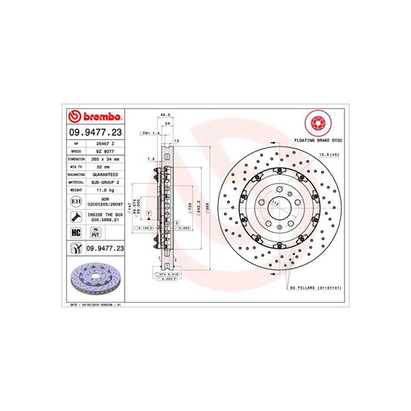 Bromsskiva Bromsskiva tvådelad, Framaxel Brembo 09.9477.23 BREMBO