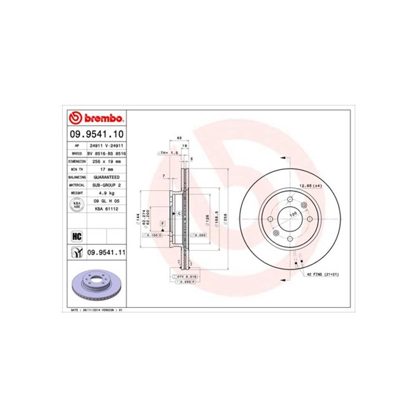 Bromsskiva Ventilerad, Framaxel Brembo 09.9541.10 BREMBO