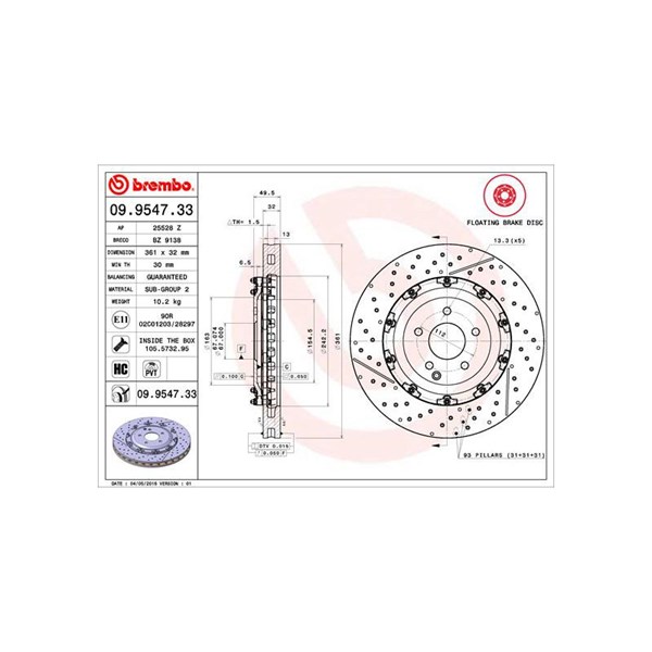 Bromsskiva Bromsskiva tvådelad, Framaxel Brembo 09.9547.33 BREMBO Bromsskiva Bromsskiva tvådelad, Framaxel Brembo 09.9547.33 BREMBO