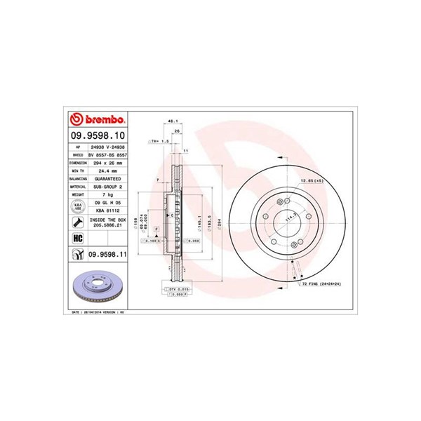 Bromsskiva Ventilerad, Framaxel Brembo 09.9598.10 BREMBO