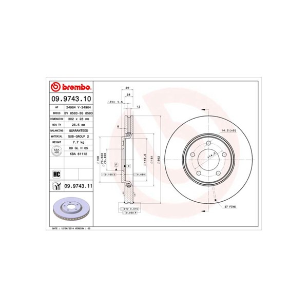 Bromsskiva Ventilerad, Framaxel Brembo 09.9743.11 BREMBO