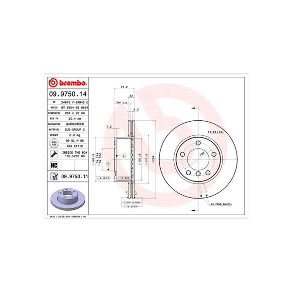 Bromsskiva Ventilerad, Framaxel Brembo 09.9750.11 BREMBO Bromsskiva Ventilerad, Framaxel Brembo 09.9750.11 BREMBO