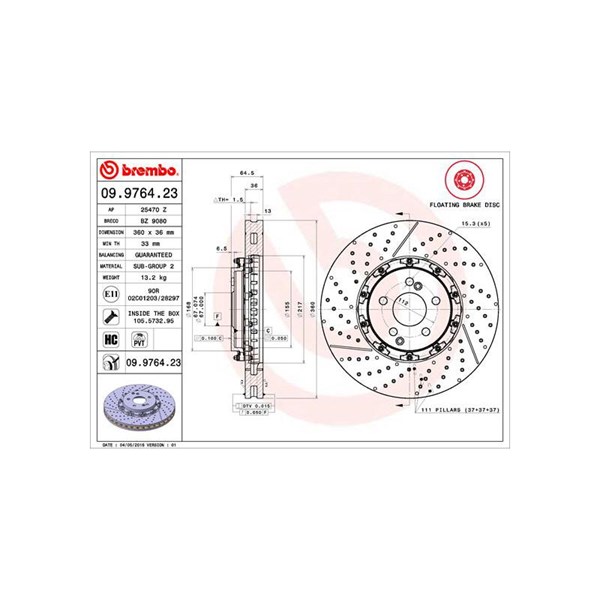 Bromsskiva Bromsskiva tvådelad, Framaxel Brembo 09.9764.23 BREMBO Bromsskiva Bromsskiva tvådelad, Framaxel Brembo 09.9764.23 BREMBO