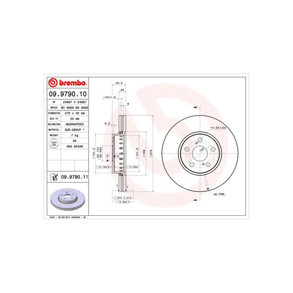 Bromsskiva Ventilerad, Framaxel Brembo 09.9790.11 BREMBO