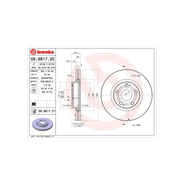 Bromsskiva Ventilerad, Framaxel Brembo 09.9817.20 BREMBO Bromsskiva Ventilerad, Framaxel Brembo 09.9817.20 BREMBO