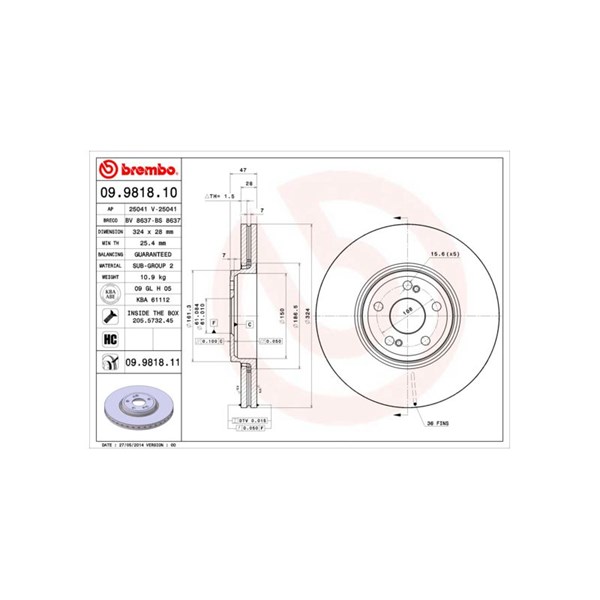 Bromsskiva Ventilerad, Framaxel Brembo 09.9818.11 BREMBO
