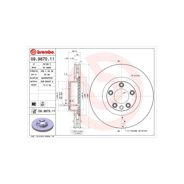 Bromsskiva Ventilerad, Framaxel Brembo 09.9870.11 BREMBO