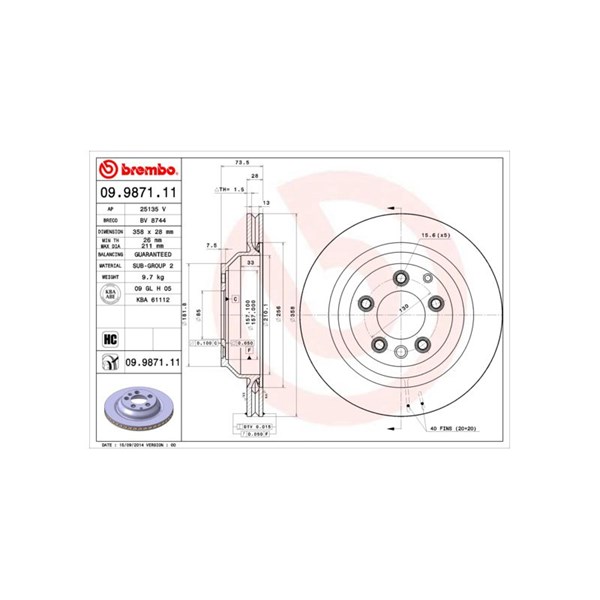 Bromsskiva Ventilerad, Bakaxel Brembo Coated disc line 09.9871.11 BREMBO