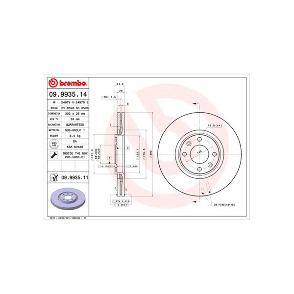 Bromsskiva Ventilerad, Framaxel Brembo 09.9935.11 BREMBO