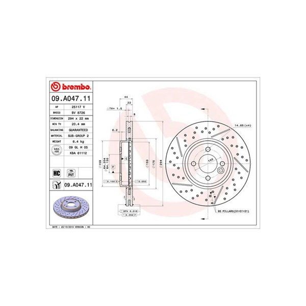 Bromsskiva Ventilerad, Framaxel Brembo 09.A047.11 BREMBO Bromsskiva Ventilerad, Framaxel Brembo 09.A047.11 BREMBO