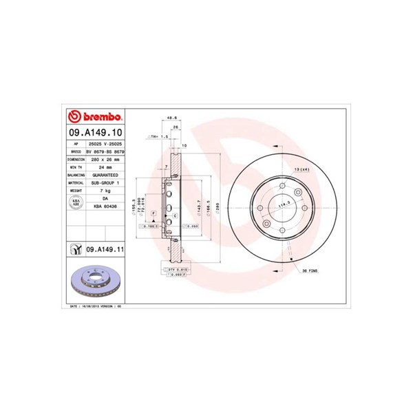 Bromsskiva Ventilerad, Framaxel Brembo 09.A149.11 BREMBO