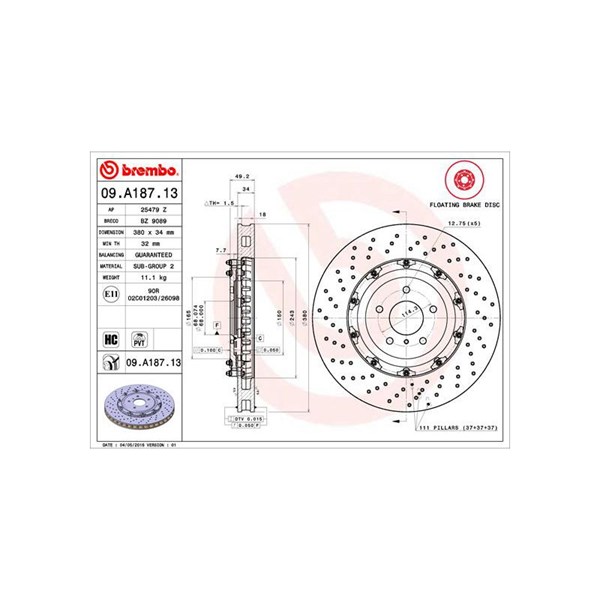 Bromsskiva Bromsskiva tvådelad, Framaxel Brembo 09.A187.13 BREMBO Bromsskiva Bromsskiva tvådelad, Framaxel Brembo 09.A187.13 BREMBO