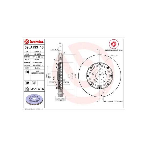 Bromsskiva Bromsskiva tvådelad, Framaxel Brembo 09.A193.13 BREMBO