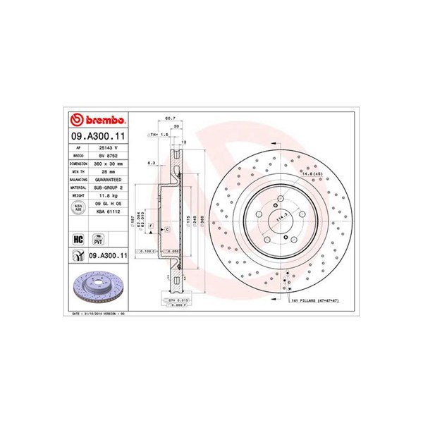 Bromsskiva Hålad/ventilerad, Framaxel Brembo 09.A300.11 BREMBO