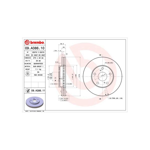 Bromsskiva Ventilerad, Framaxel Brembo 09.A386.10 BREMBO