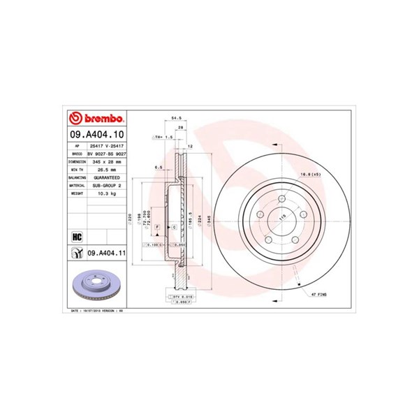 Bromsskiva Ventilerad, Framaxel Brembo 09.A404.11 BREMBO