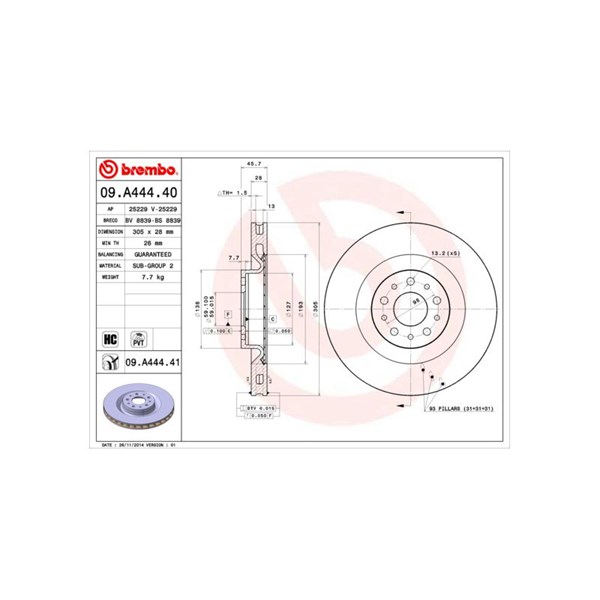 Bromsskiva Ventilerad, Framaxel Brembo 09.A444.40 BREMBO