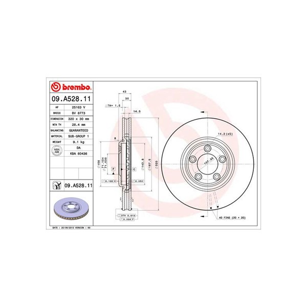Bromsskiva Ventilerad, Framaxel Brembo 09.A528.11 BREMBO
