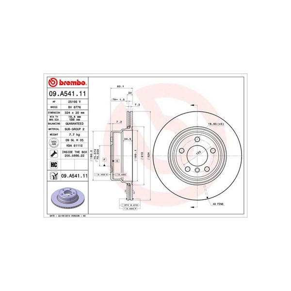 Bromsskiva Ventilerad, Bakaxel Brembo Coated disc line 09.A541.11 BREMBO Bromsskiva Ventilerad, Bakaxel Brembo Coated disc line 09.A541.11 BREMBO