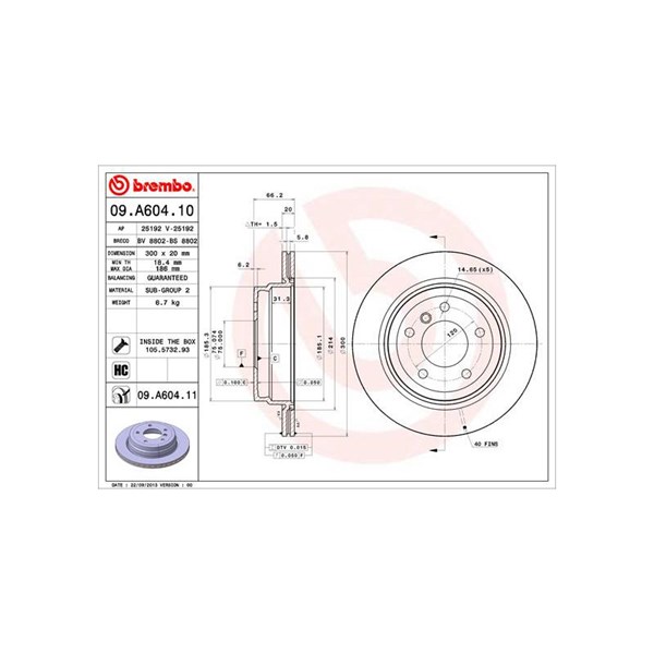 Bromsskiva Ventilerad, Bakaxel Brembo Coated disc line 09.A604.11 BREMBO Bromsskiva Ventilerad, Bakaxel Brembo Coated disc line 09.A604.11 BREMBO