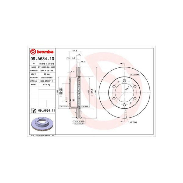 Bromsskiva Ventilerad, Framaxel Brembo 09.A634.10 BREMBO