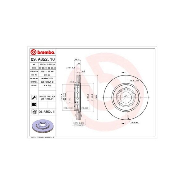 Bromsskiva Ventilerad, Bakaxel Brembo Coated disc line 09.A652.11 BREMBO